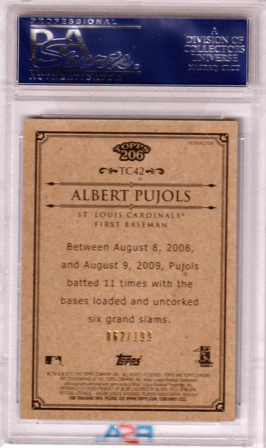 Albert Pujols baseball card Columbia Hobby 2010 Topps Chrome TC42 Blue Refractor PSA 10