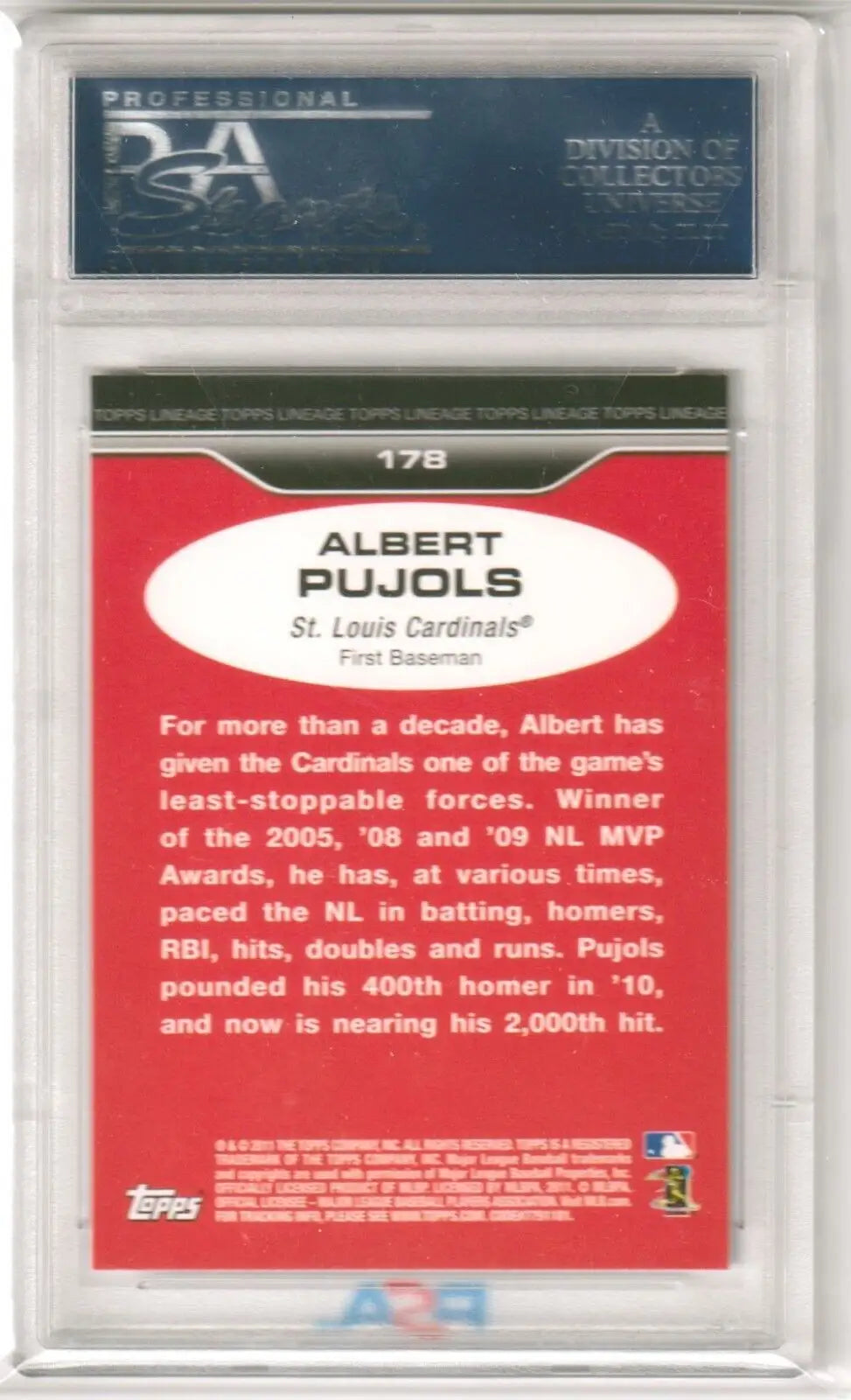 Albert Pujols 2011 Bowman Chrome Refractor #142 PSA 10 in clear case from Columbia Hobby