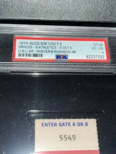 Graded 1974 ALCS Ticket Stub featuring Baltimore Orioles vs Catfish Hunter’s Oakland A’s