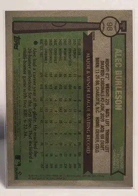 Alec Burleson 2025 Topps Heritage Chrome Refractor baseball trading card with player stats