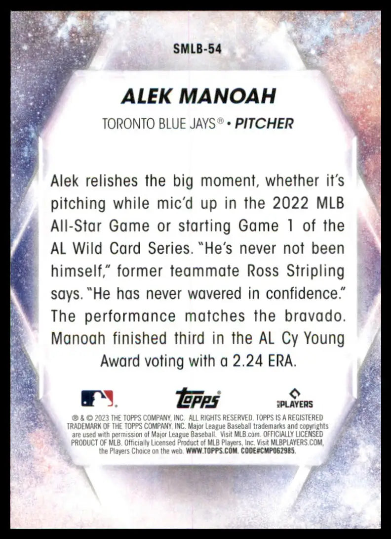Alek Manoah baseball card back from 2023 Topps Stars of MLB series