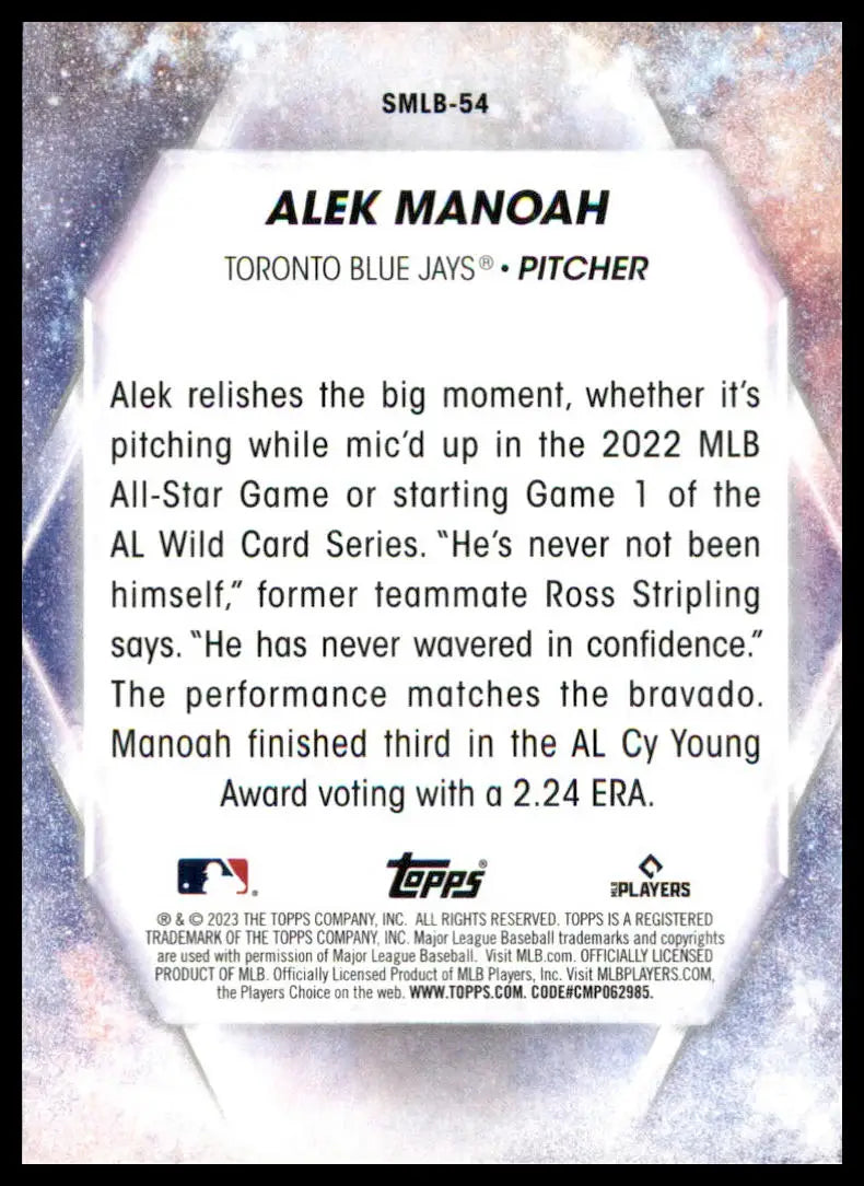 Alek Manoah 2023 Topps Stars of MLB baseball card featuring Toronto Blue Jays