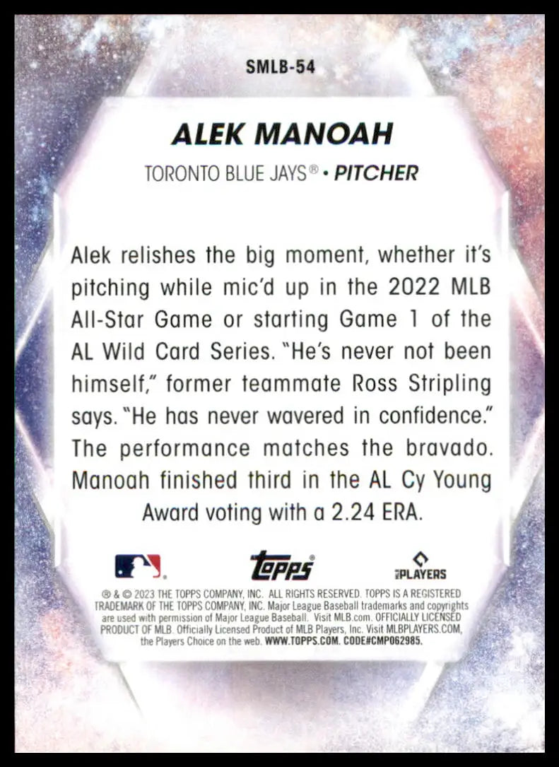 Alek Manoah baseball card from 2023 Topps Stars of MLB series featuring Toronto Blue Jays