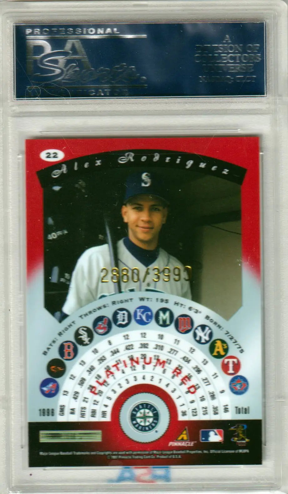 Alex Rodriguez 1997 Pinnacle Totally Certified Platinum Red PSA 10 GEM MINT card from Columbia Hobby