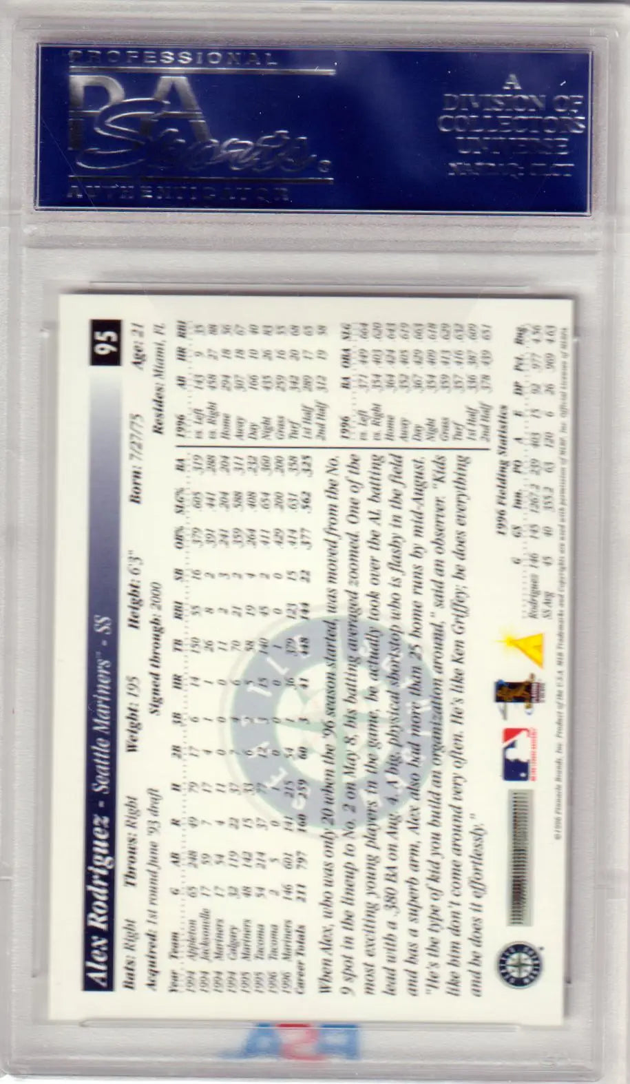 Graded Alex Rodriguez baseball card from Score Alex Rodriguez 1997 Mariners collection