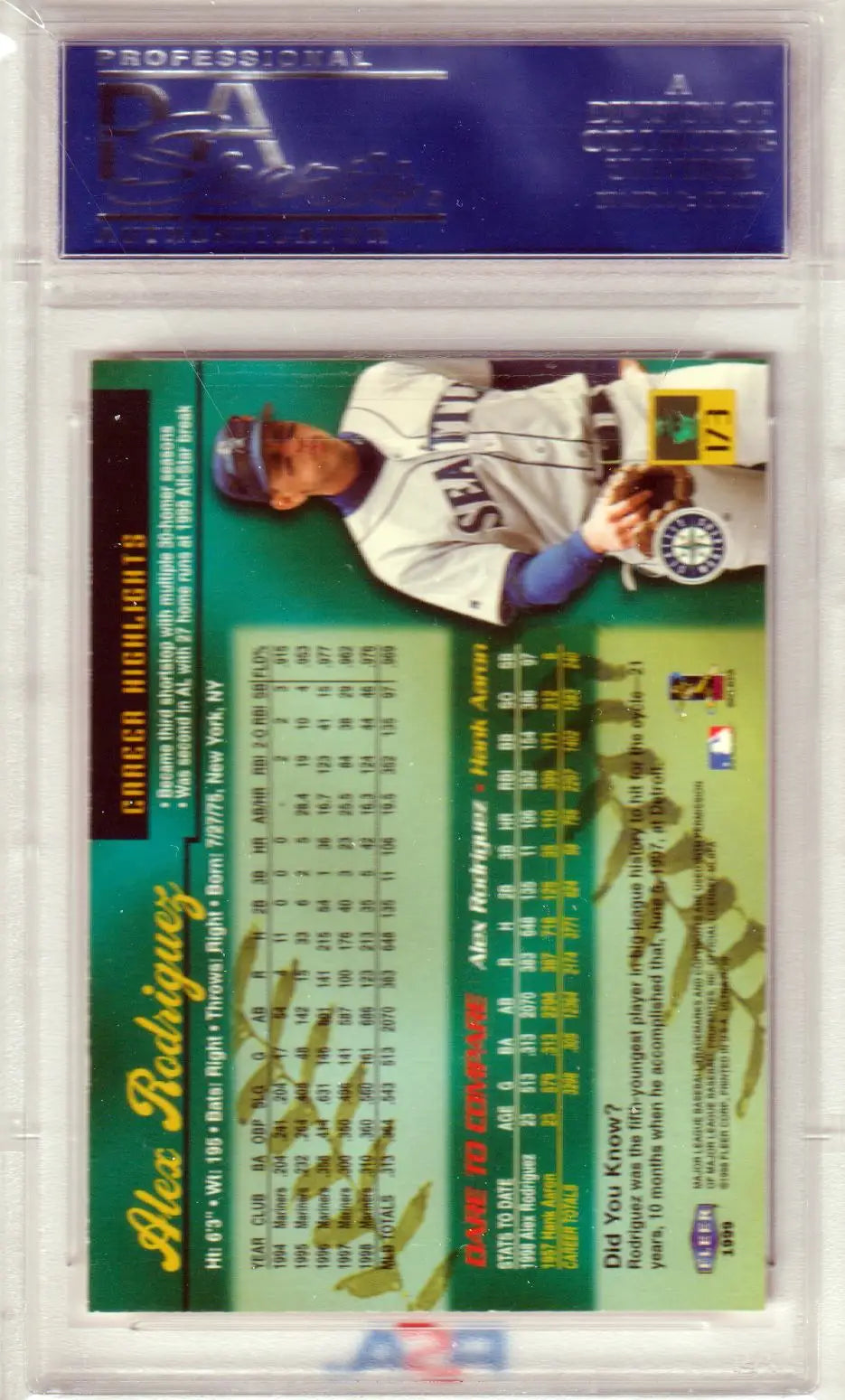 Alex Rodriguez baseball card from Fleer Ultra 1999, PSA 10 GEM MINT, Columbia Hobby