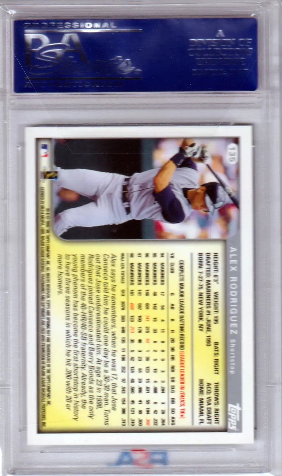 Alex Rodriguez baseball card from Topps Opening Day 1999, PSA 10 GEM MINT Mariners