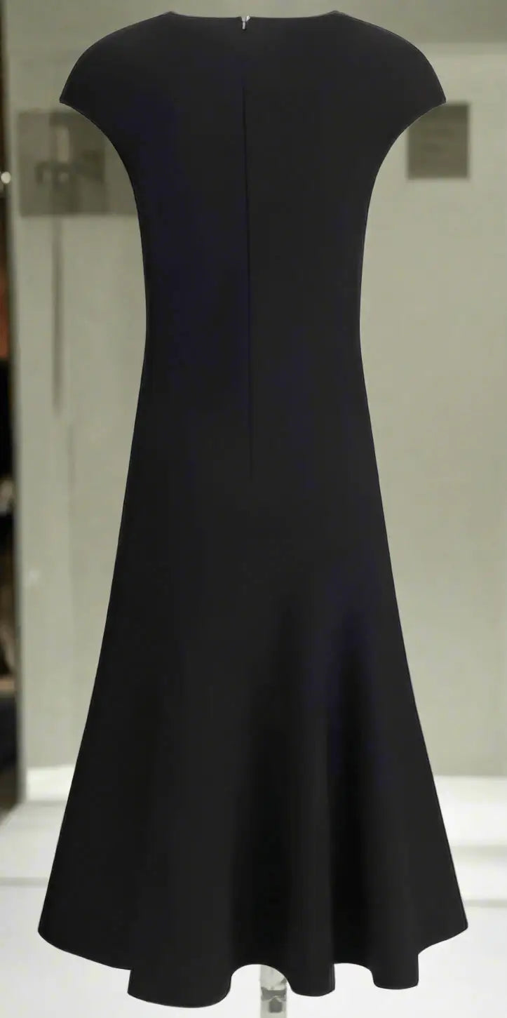 Alexander McQueen black flared mini dress with cap sleeves and a flared skirt
