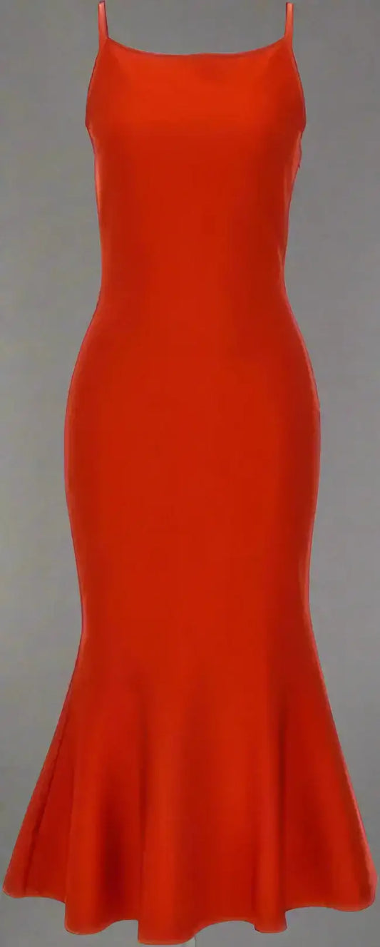 Red mermaid-style midi dress with spaghetti straps from Alexander McQueen Viscose collection