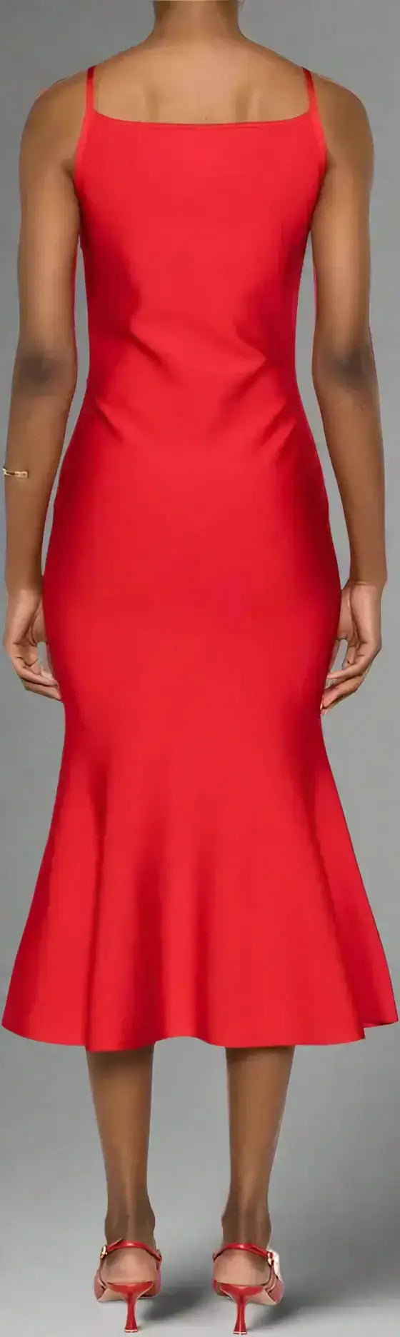 Alexander McQueen red viscose sleeveless midi dress with square neckline and flared hem