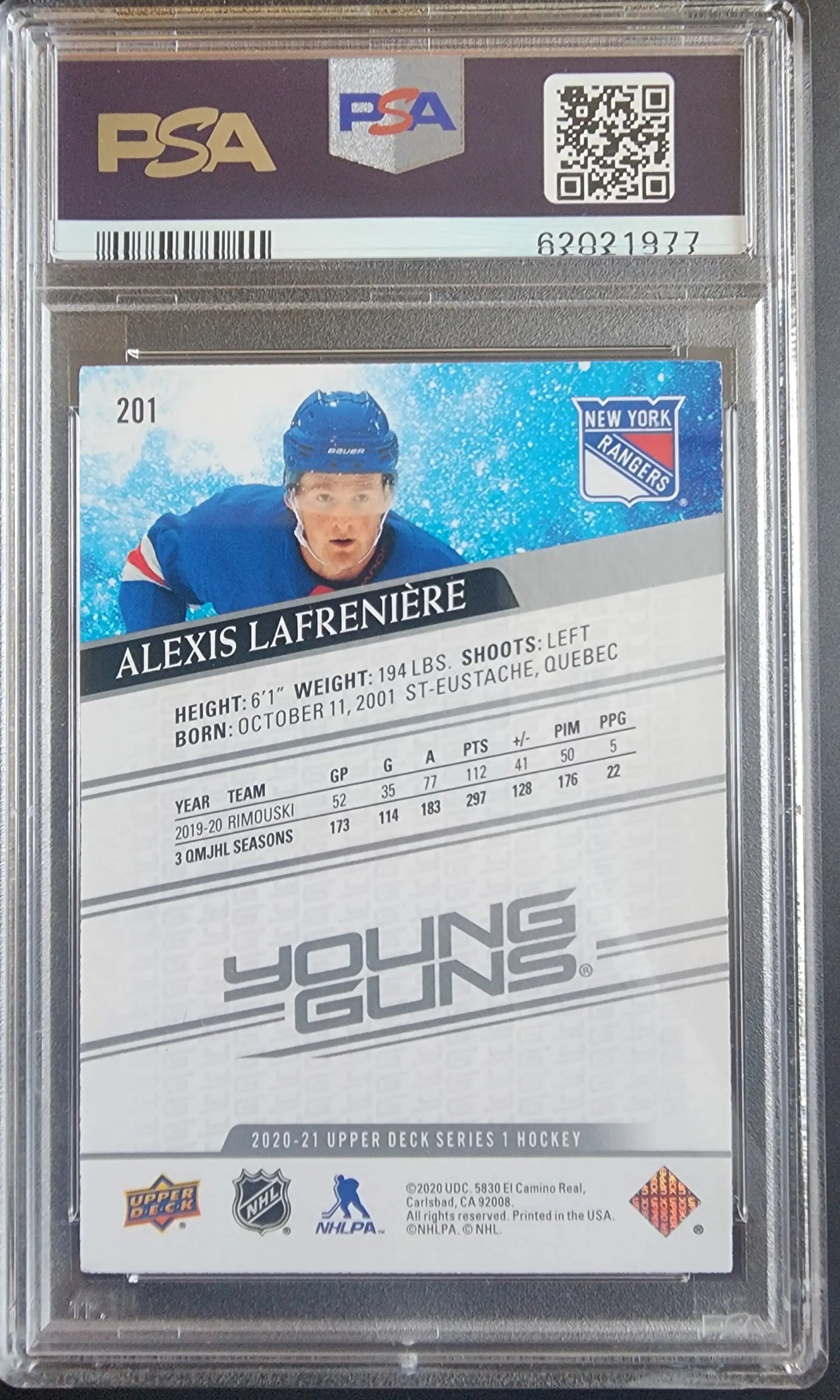 Alexis Lafreniere 2020 Upper Deck #201 PSA 10 Gem Mint 1977 - Singles