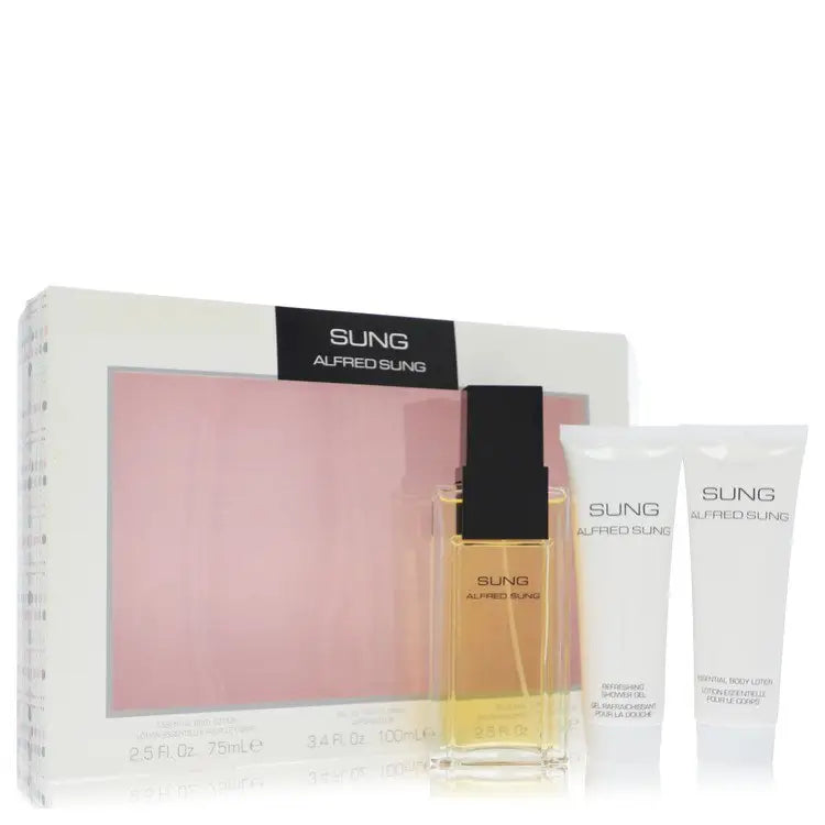 Alfred Sung gift set with perfume, body lotion, and shower gel for women