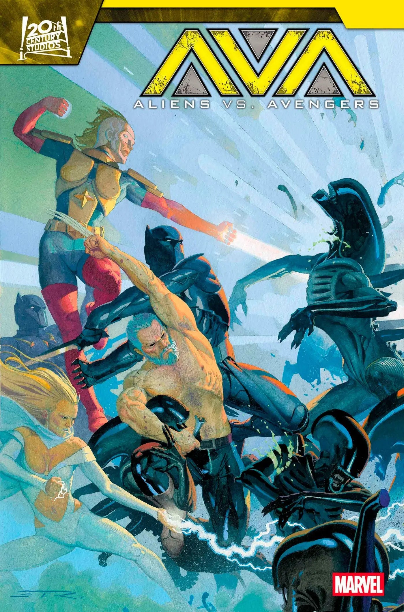 Aliens vs Avengers comic book cover for Aliens vs Avengers #4 featuring alien and superhero battle