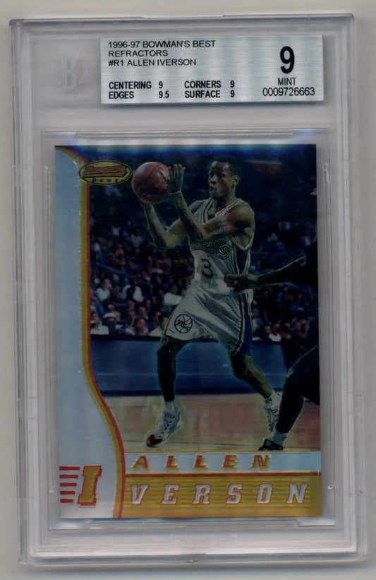 Allen Iverson 1996-97 Best Refractor trading card in protective case, BGS 9 Mint