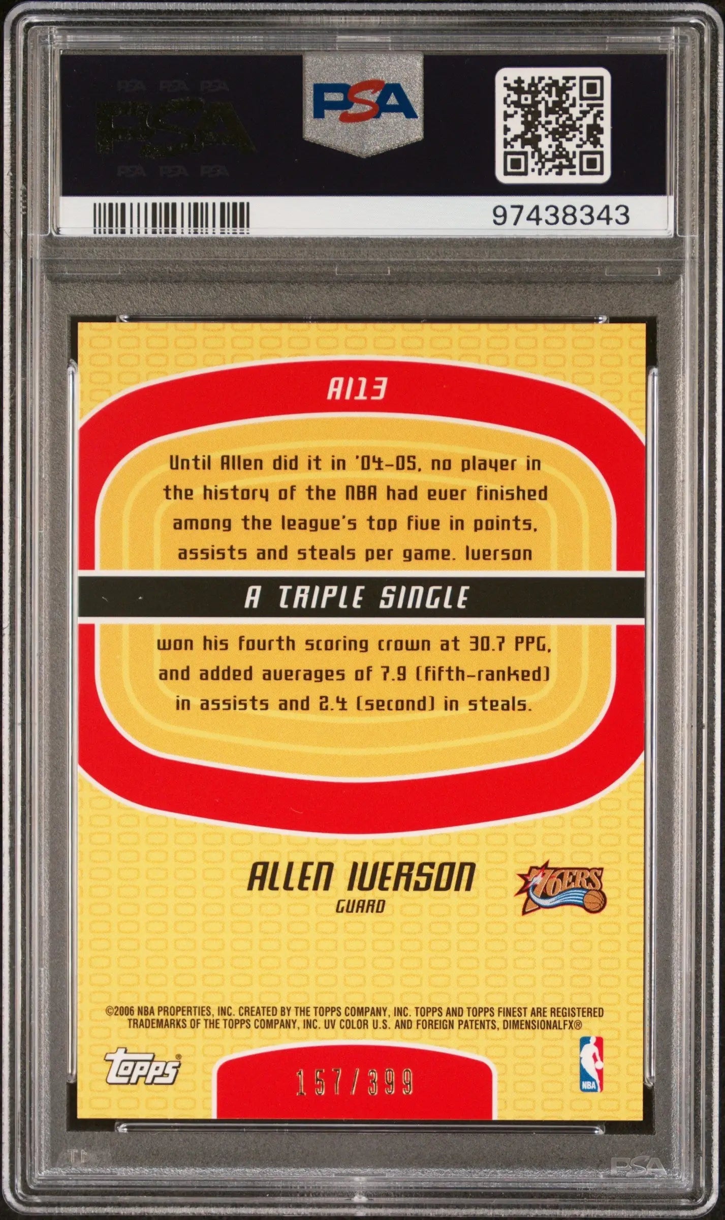 Allen Iverson Finest Boxloader basketball card with PSA 10 Gem Mint condition