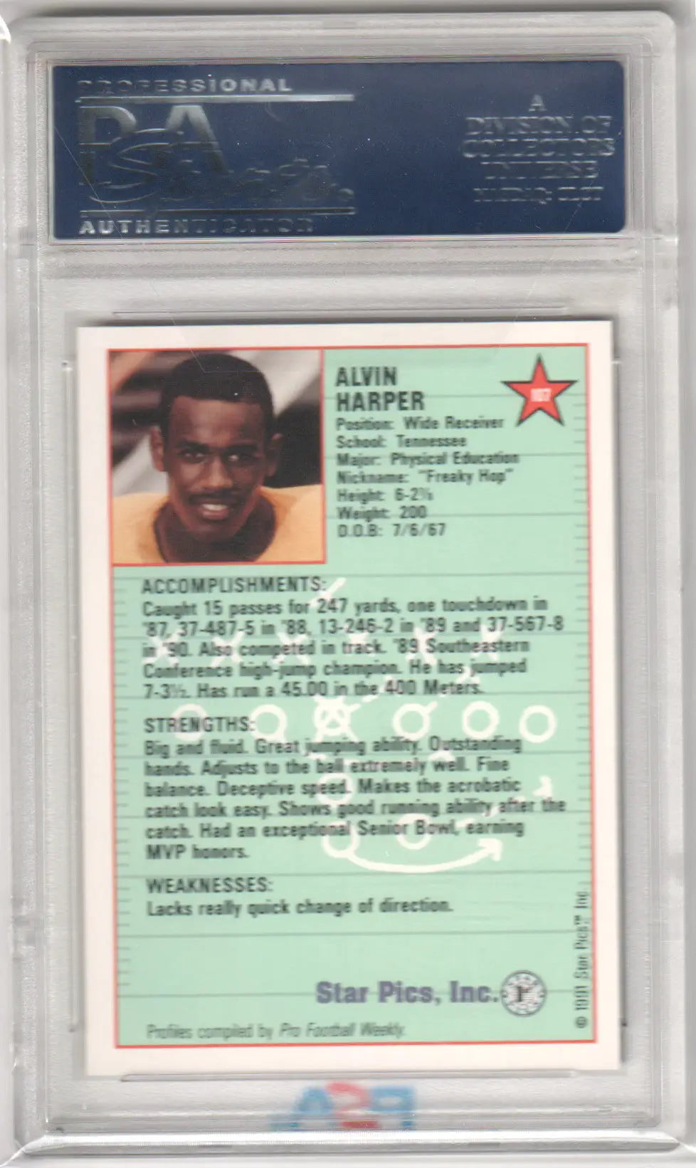 Alvin Harper football card from Star Pics 1991, PSA 10 GEM MINT, Columbia Hobby