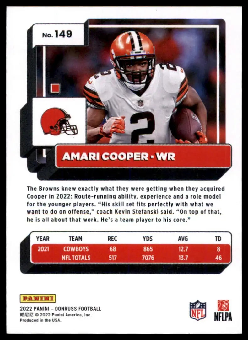 Amari Cooper football card from 2022 Donruss #149 Cleveland Browns collection