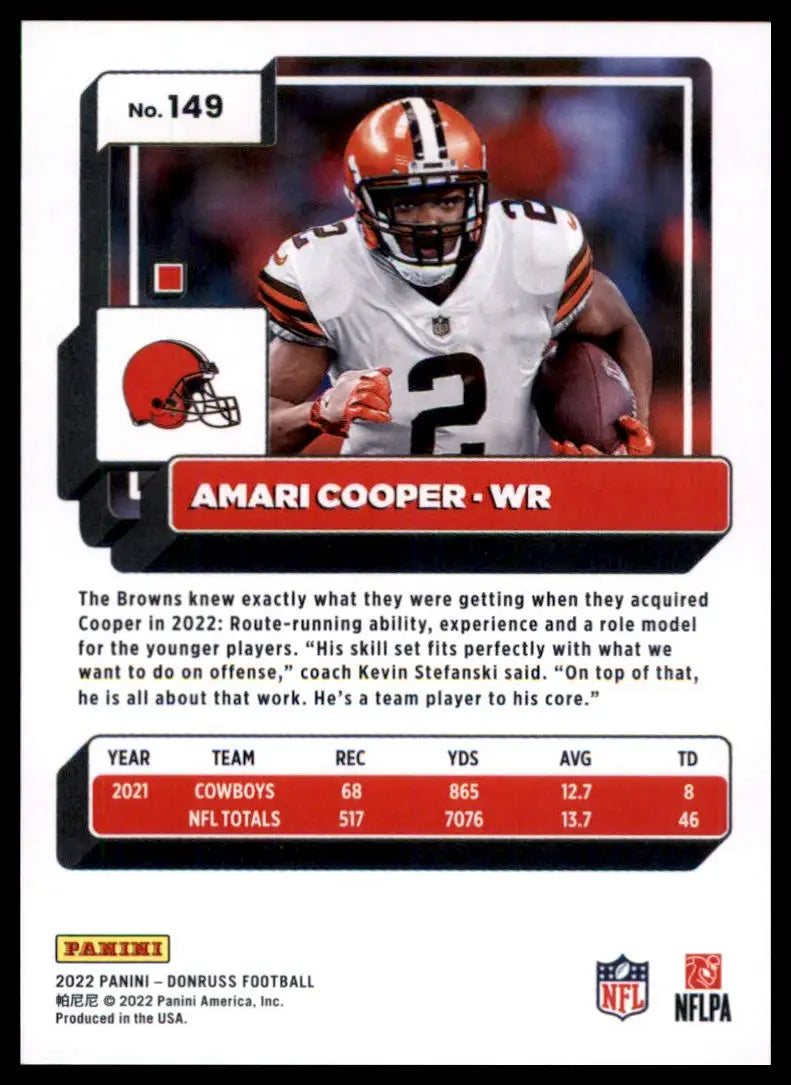 Amari Cooper football card from 2022 Donruss #149 Cleveland Browns collection