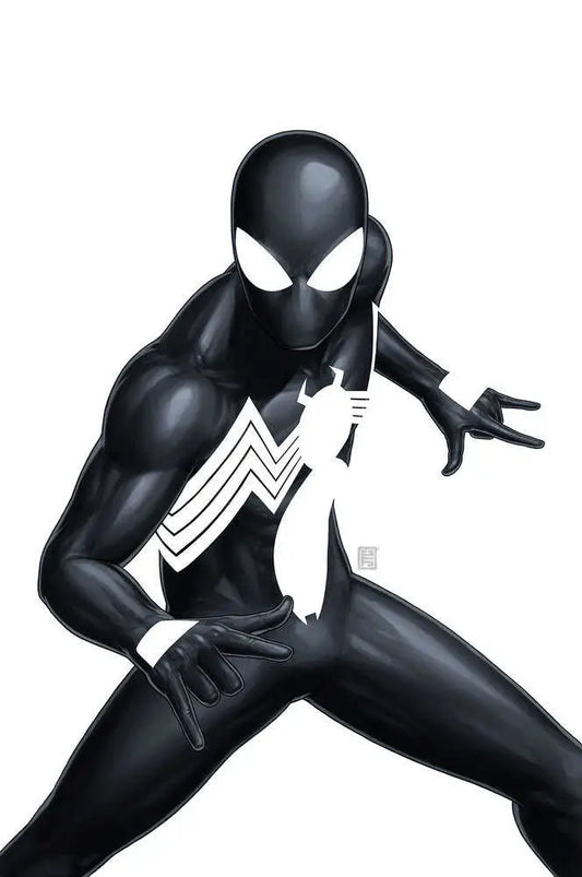 Black-suited Spider-Man in action for Amazing Spider-Man #50 trading cards variant