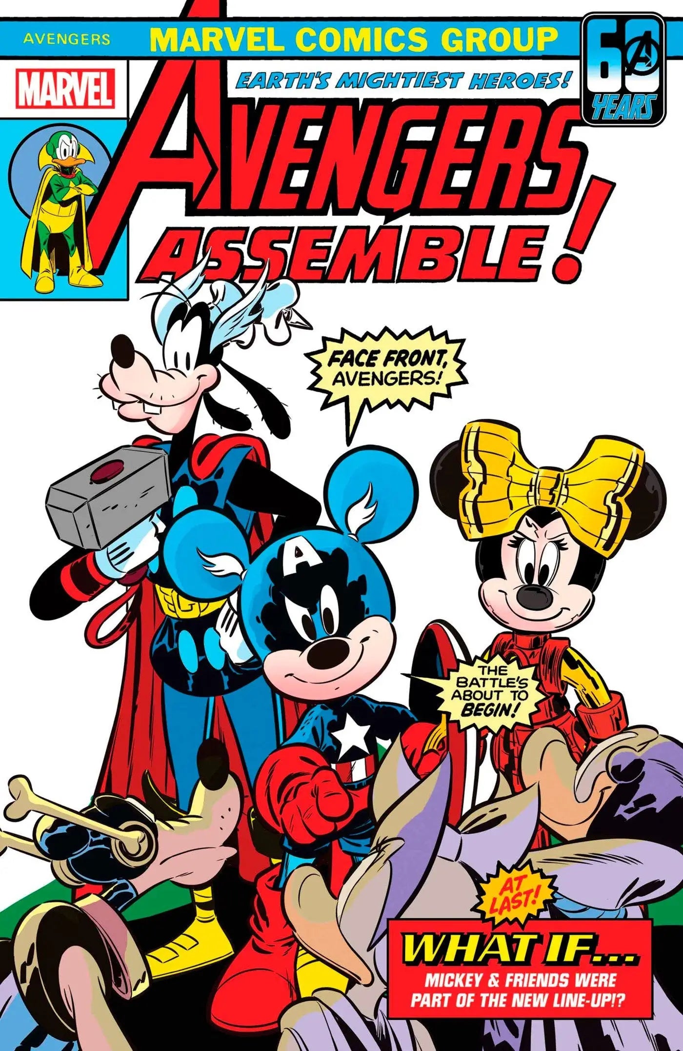 Comic book cover of Mickey and Minnie as Thor and Wasp in Amazing Spider-Man #53 variant