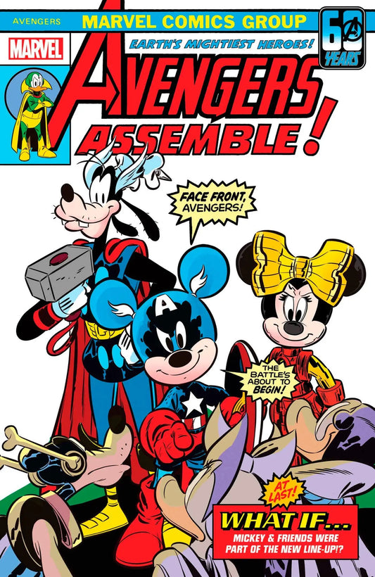 Comic book cover of Mickey and Minnie as Thor and Wasp in Amazing Spider-Man #53 variant