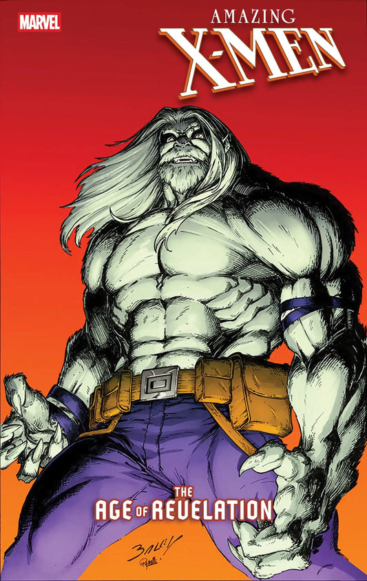 Comic book cover featuring muscular grey-skinned character in purple pants from Amazing X Men Mark Bagley Beast Variant