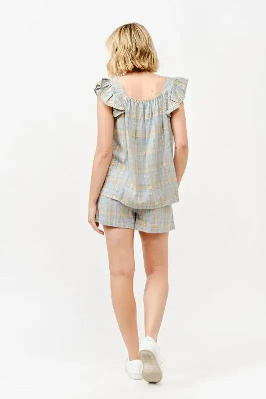 And The Why Plaid Print Smocked Detail Casual Shorts