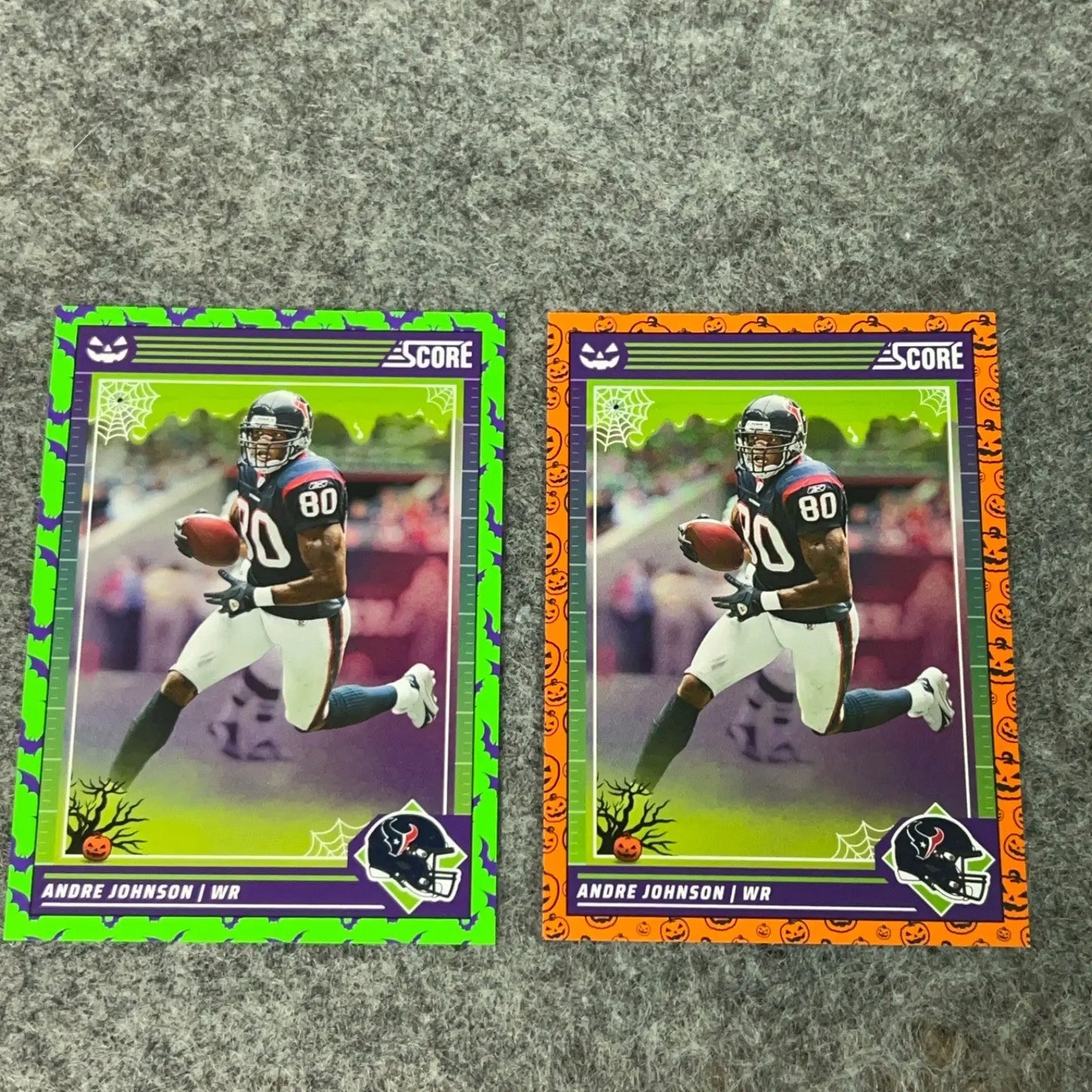 Limited edition Halloween-themed football trading cards featuring Andre Johnson from the 2024 Houston Texans set