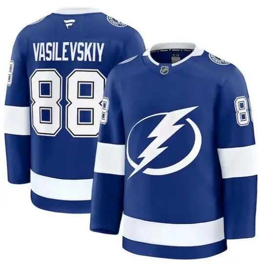 Blue Andrei Vasilevskiy Tampa Bay Lightning home premium hockey jersey number 88