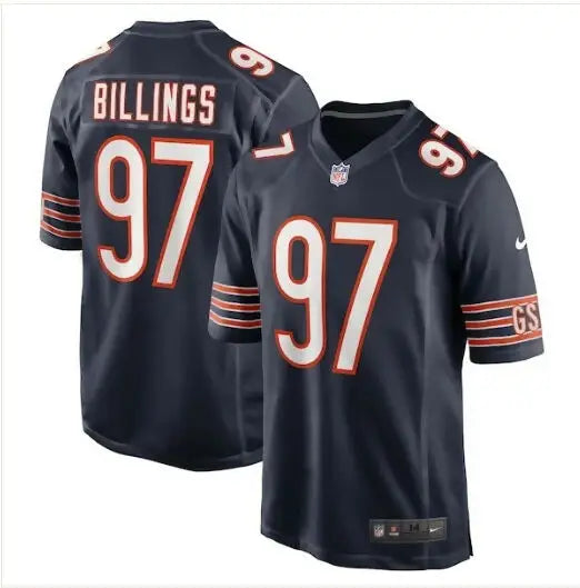 Dark blue Andrew Billings Chicago Bears Nike Game Jersey with number 97 and orange trim
