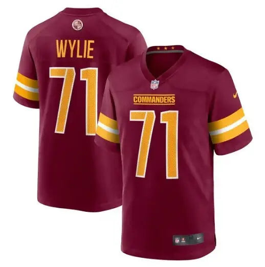 Burgundy and gold Washington Commanders Nike Game Player Jersey with number 71 and Wylie on back