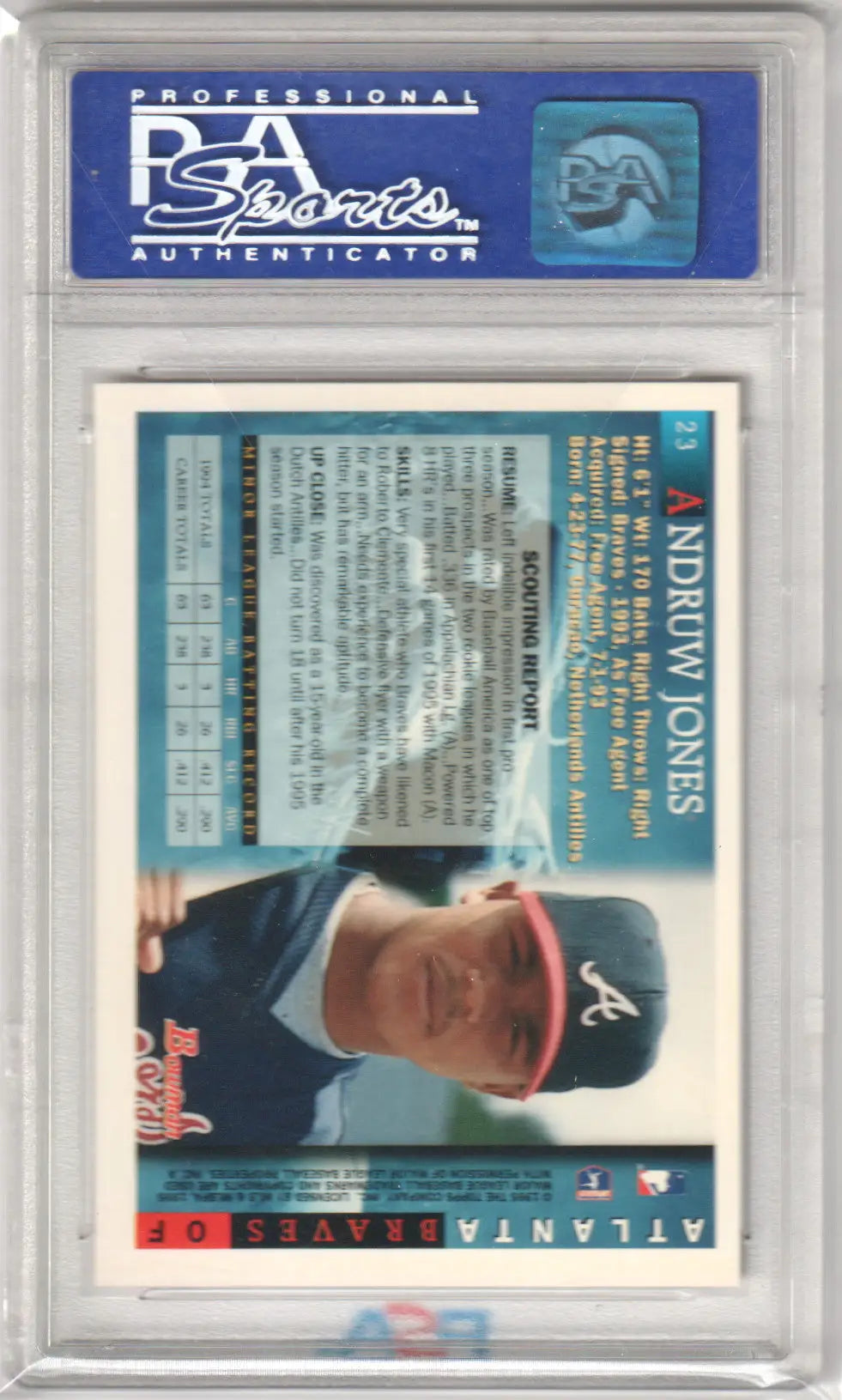 Graded Andruw Jones 1995 Bowman RC Rookie baseball card in PSA 10 GEM MINT from Columbia Hobby