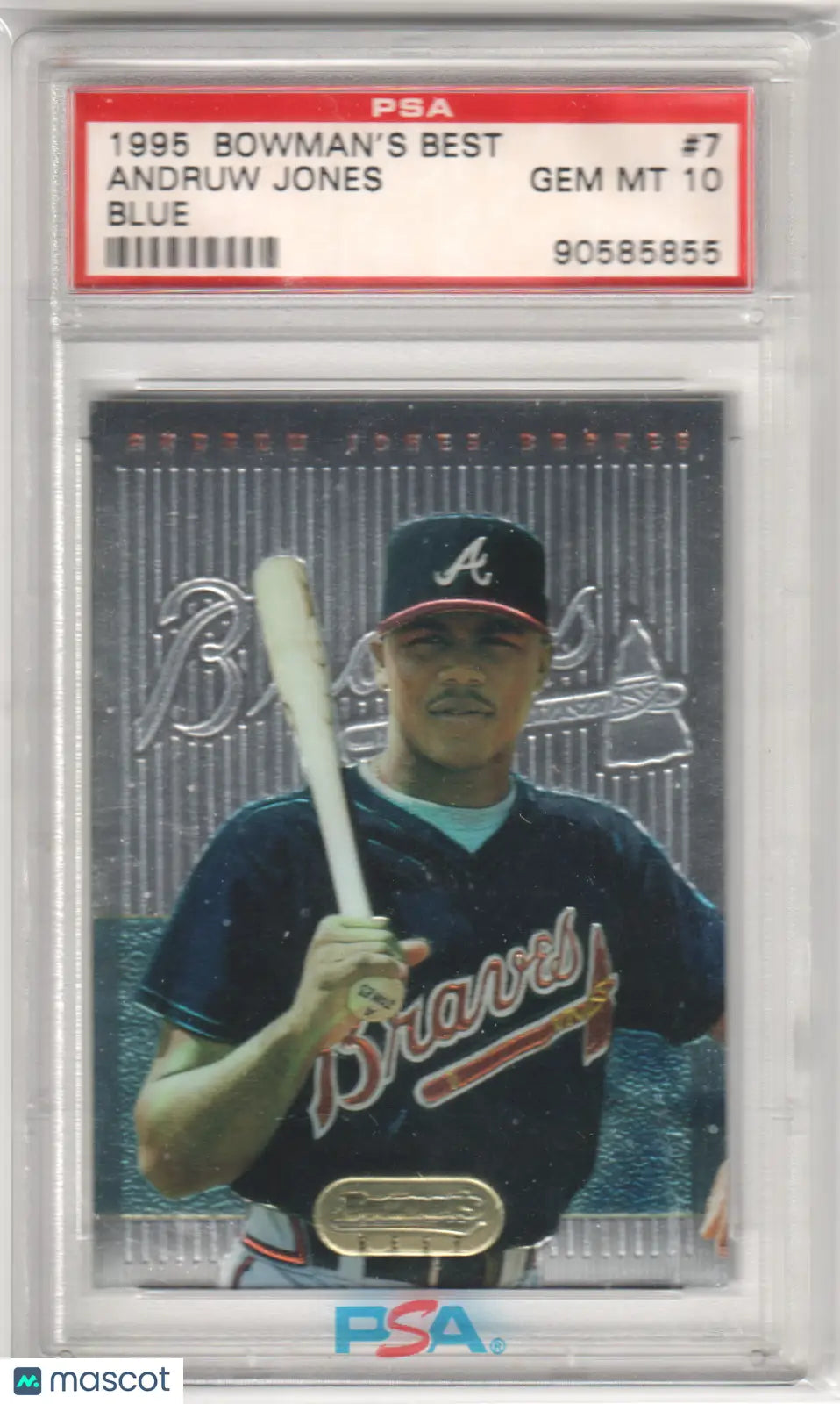 Graded Andruw Jones 1995 Bowman’s Best Blue RC Rookie card in PSA 10 GEM MINT from Columbia Hobby