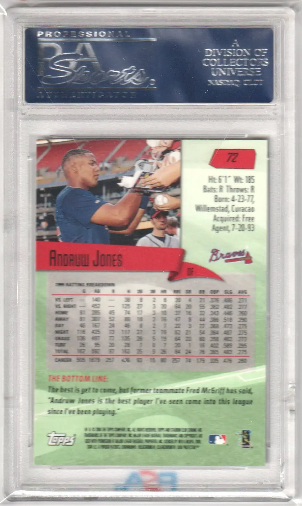 Graded Andruw Jones baseball card from Topps Stadium Club Chrome PSA 10 GEM MINT