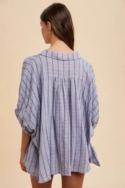 Light blue and white striped oversized half sleeve shirt from Annie Wear