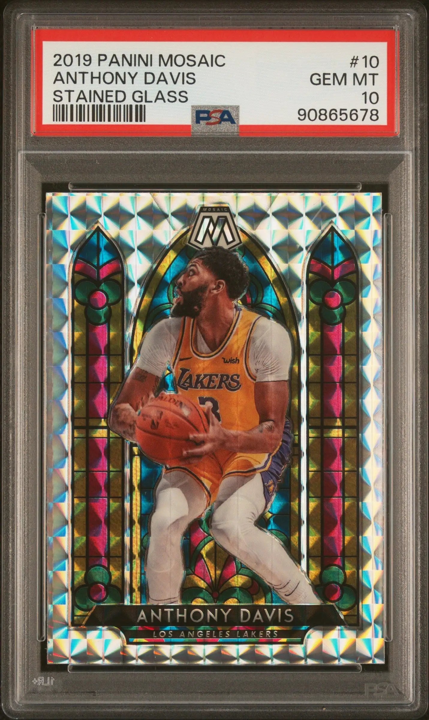 PSA 10 Anthony Davis 2019 Panini Mosaic Stained Glass basketball card in silver holographic