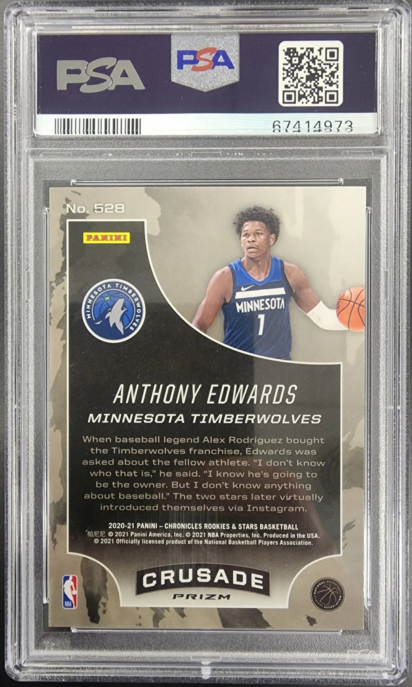 PSA-graded Anthony Edwards Panini Chronicles Crusade Green basketball card in Gem Mint condition
