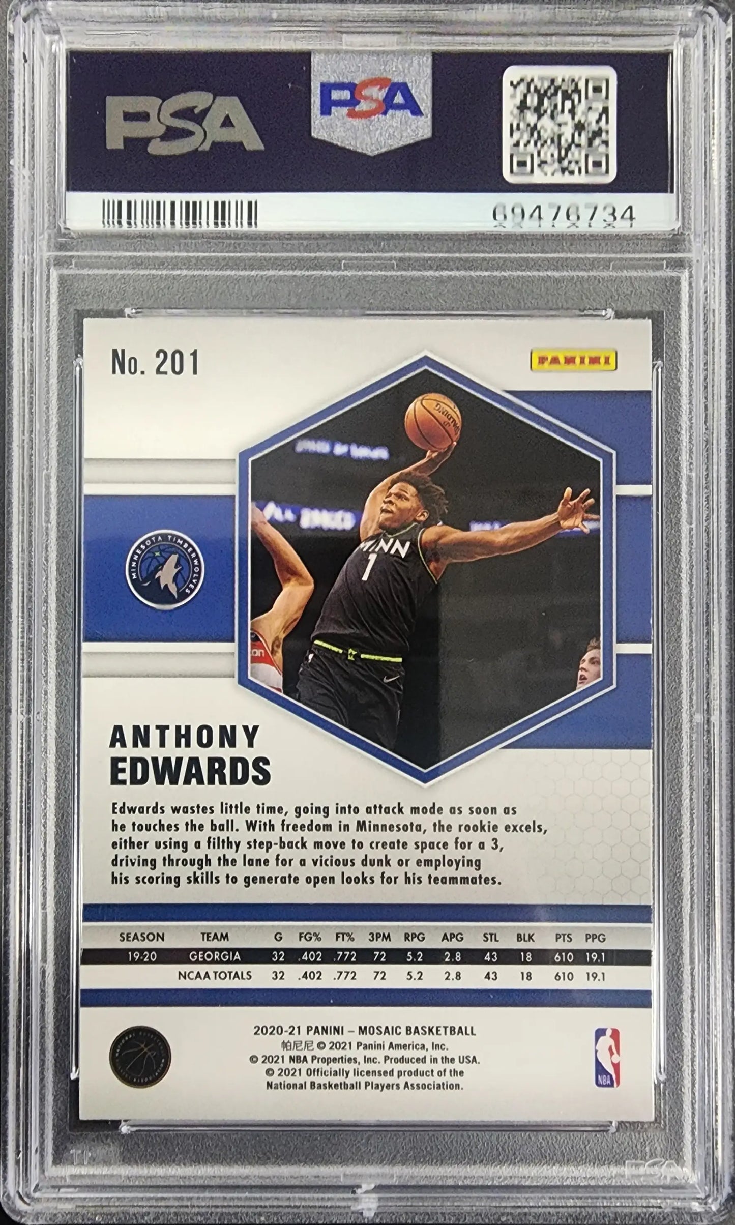 PSA-graded Anthony Edwards 2020 Panini Mosaic Fast Break Silver basketball card image