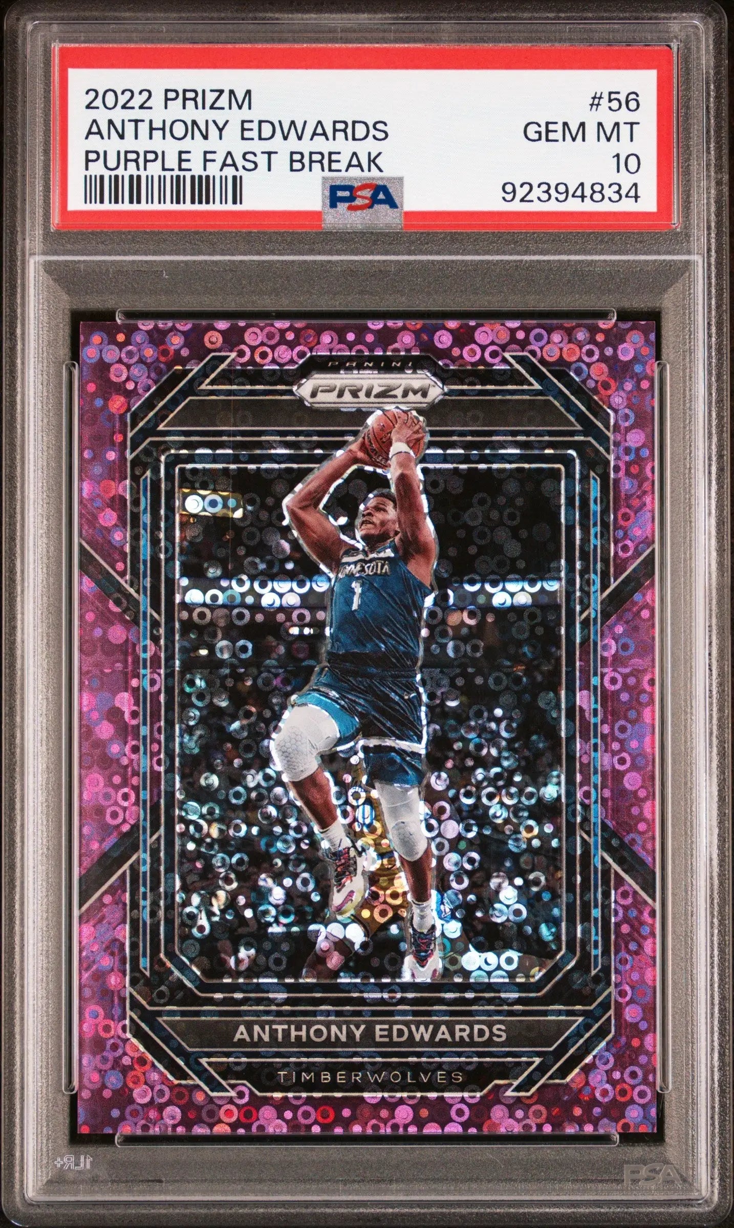 PSA-graded Anthony Edwards 2022 Panini Prizm Purple Fast Break basketball card