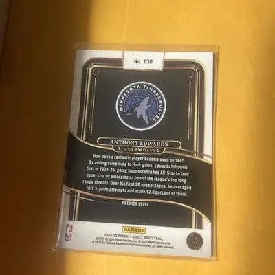 Basketball trading card of Anthony Edwards from Panini Select Premier Level Blue Cracked Ice Prizm
