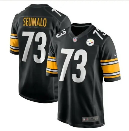 Black Pittsburgh Steelers Anthony McFarland Jr. jersey with number 73 and SEUMALO on back