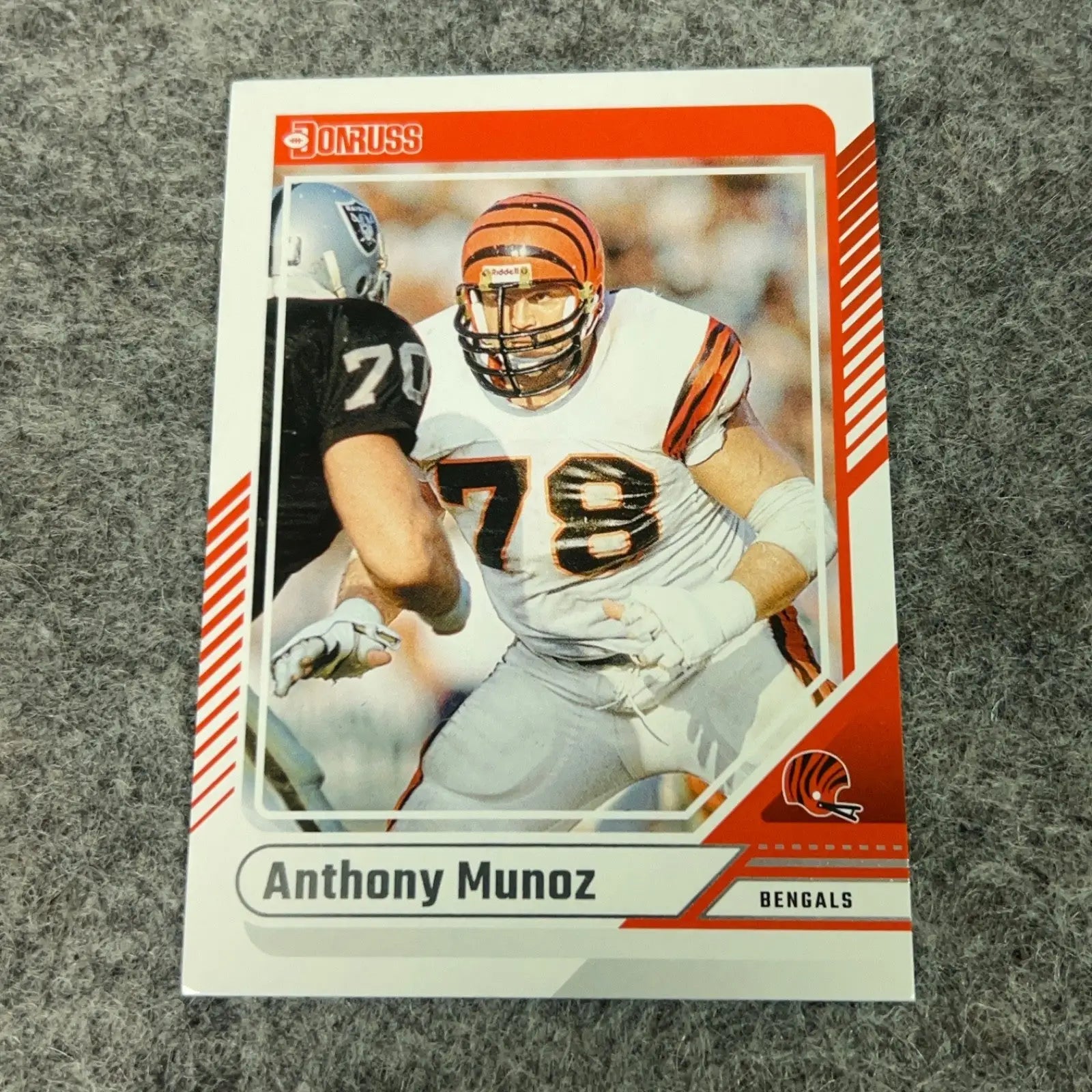 White Donruss football card featuring Anthony Munoz of the Cincinnati Bengals 2024 Panini set