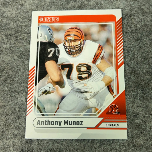 White Donruss football card featuring Anthony Munoz of the Cincinnati Bengals 2024 Panini set