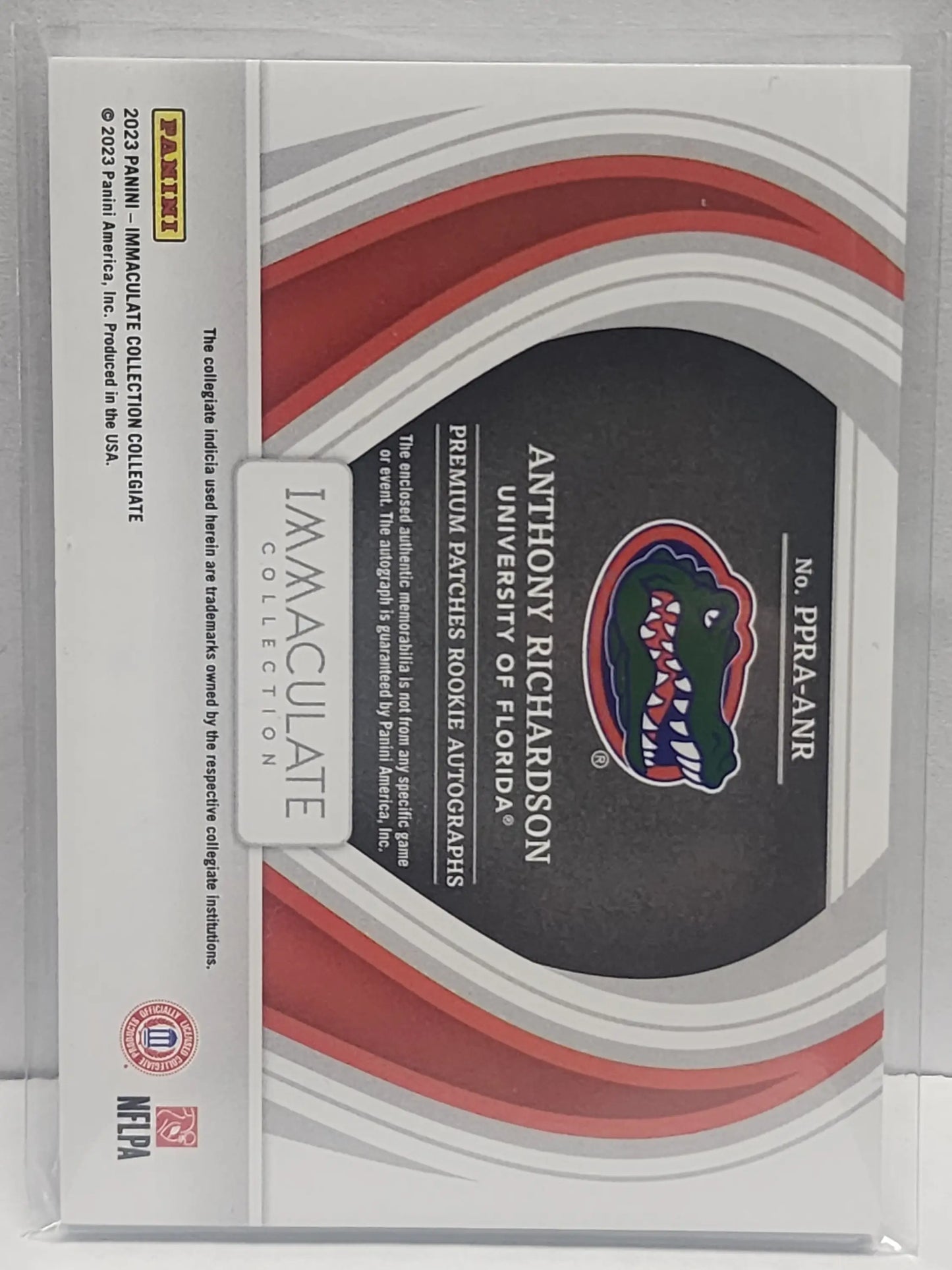 Trading card showcasing Florida Gators logo in Panini Immaculate Collegiate Emerald Patch design