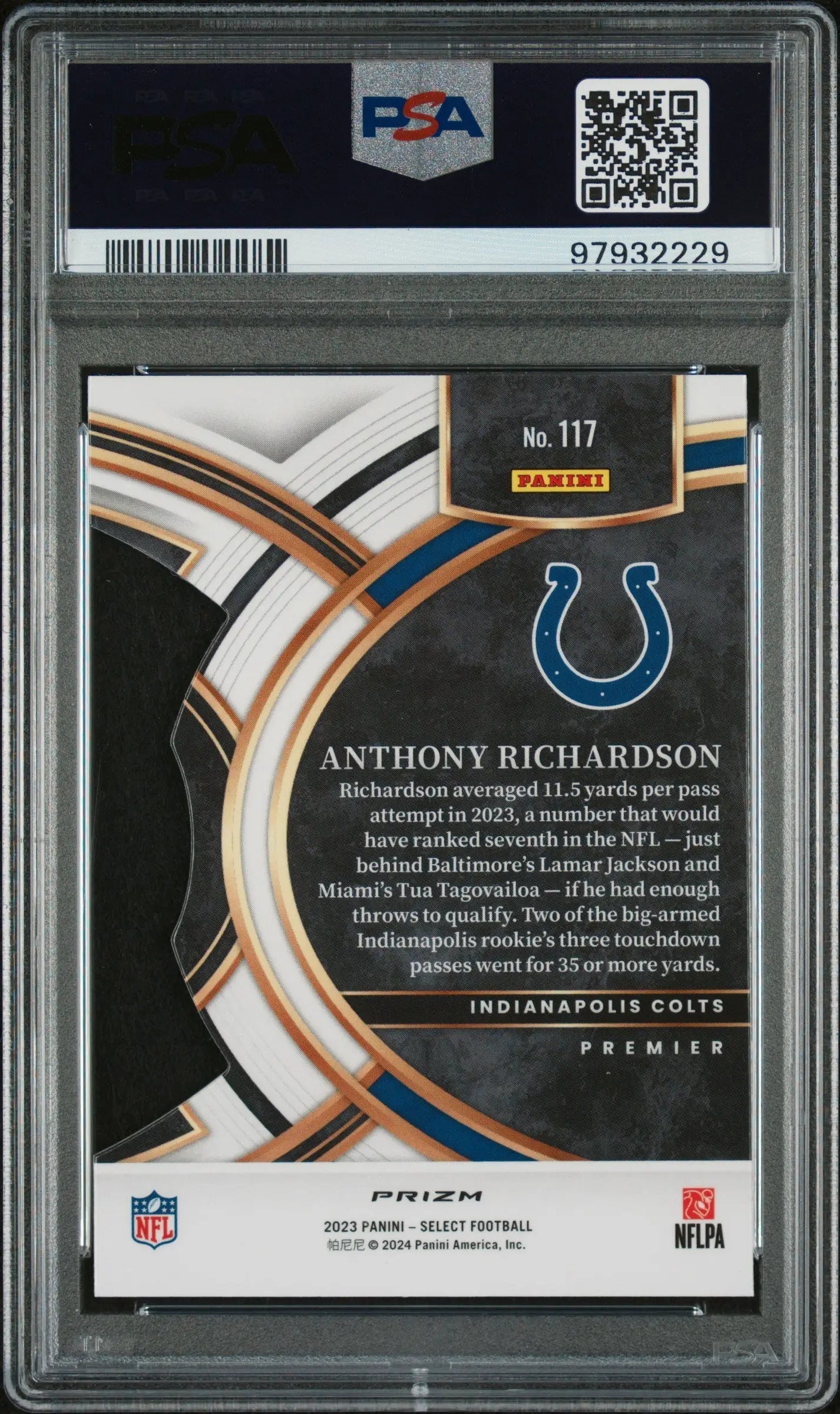 Graded Anthony Richardson football card from Panini Select displayed on Columbia Hobby site