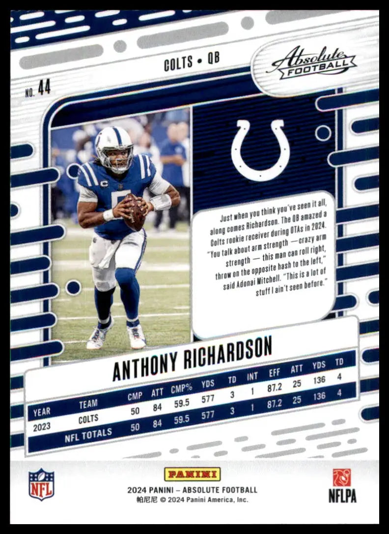 Anthony Richardson football card from Panini Absolute 2024 Colts product