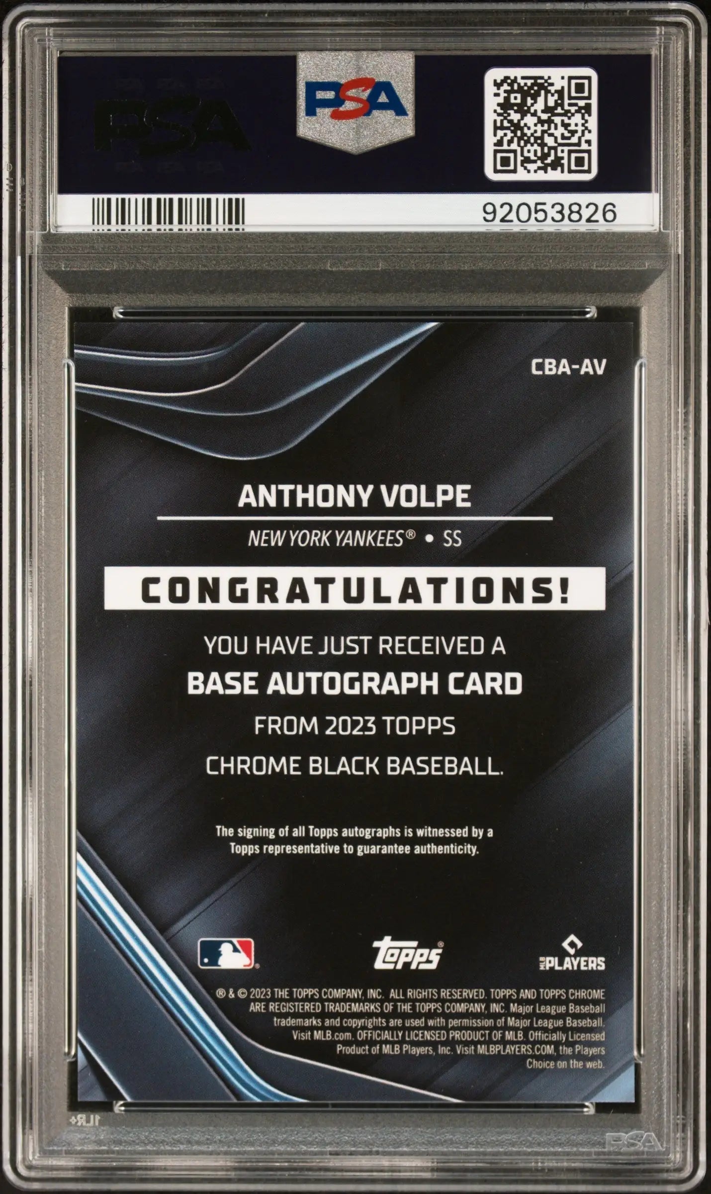 PSA-graded Anthony Volpe Topps Chrome Black Gold Auto baseball card, mint condition