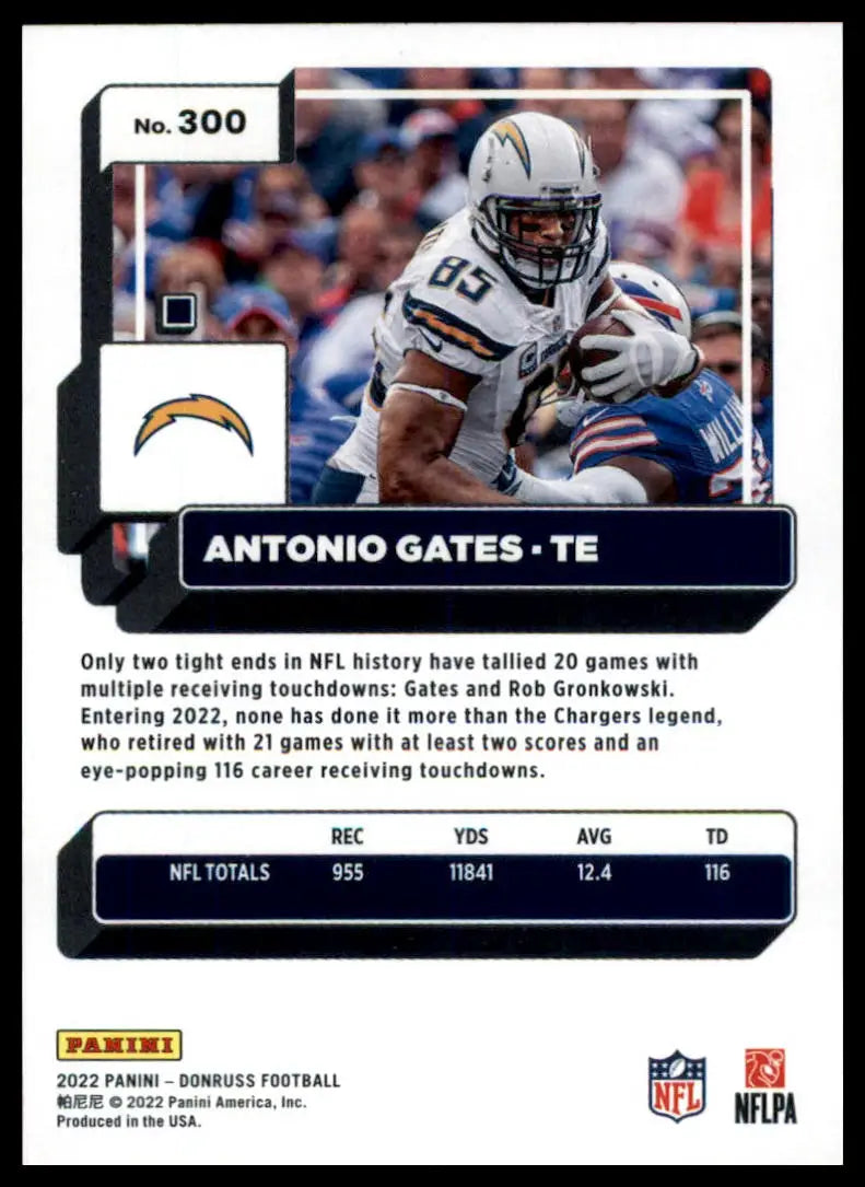 Antonio Gates football card from 2022 Donruss featuring Los Angeles Chargers player