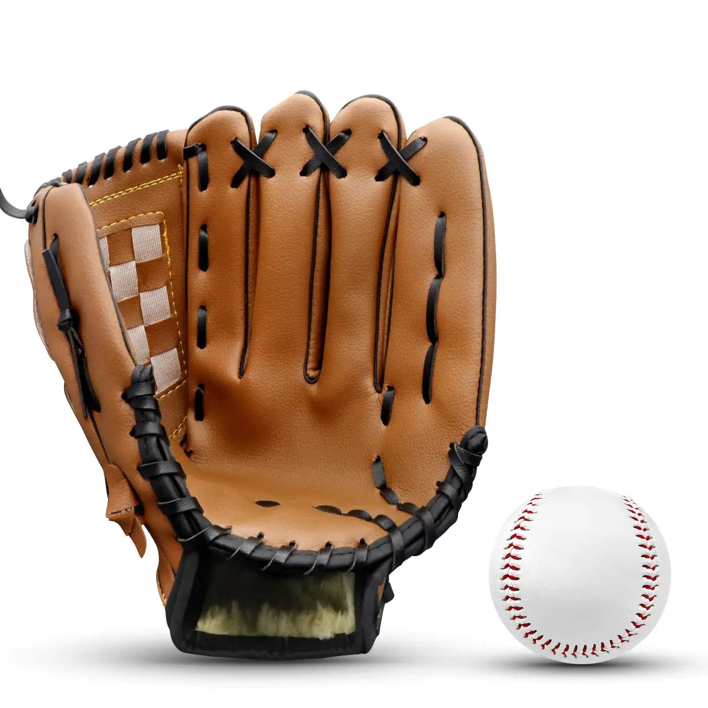 Brown leather baseball glove for left hand throw with ball, ideal for youth and beginners