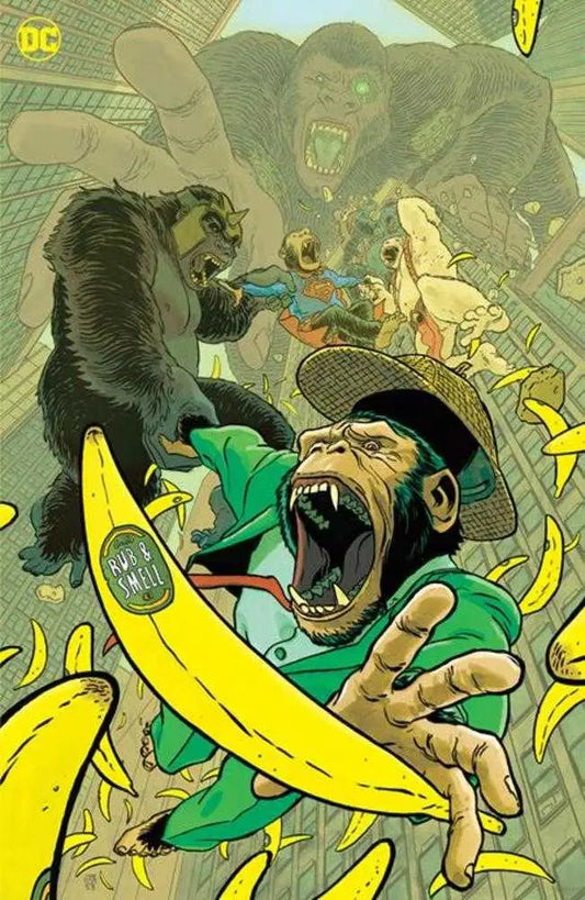 Angry gorillas in green clash over bananas in Ape-Ril Special #1 trading card art